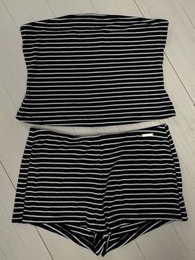 Missguided Black and White Stripped Strapless Set